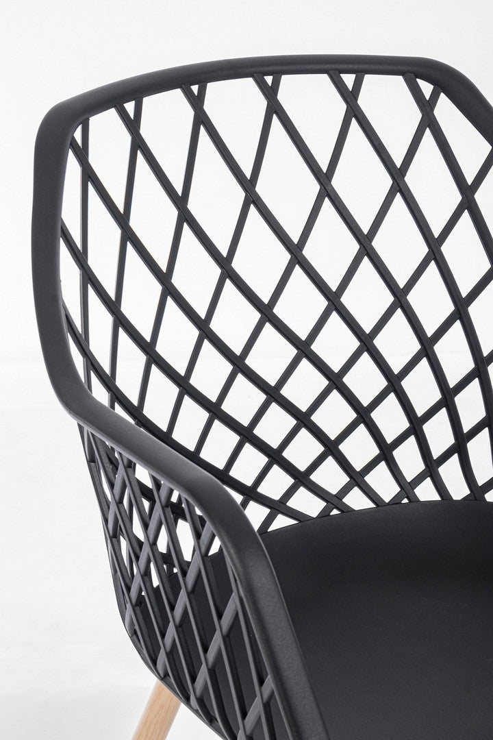 Set 4 scaune din plastic cu picioare metalice Optik Negru / Natural, l58xA54xH85,5 cm (6)