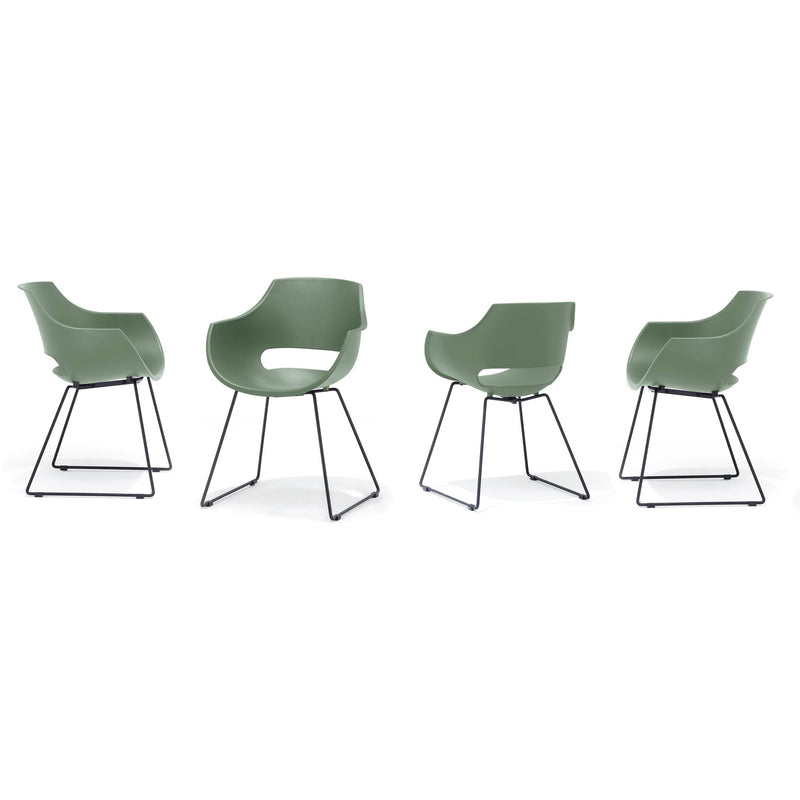 Set 4 scaune din plastic cu picioare metalice Rockville Skid Verde / Negru, l57xA58xH80 cm (2)