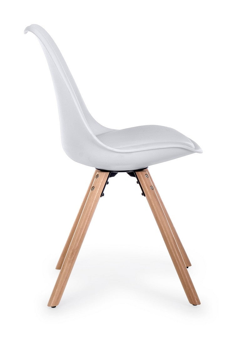 Set 4 scaune din plastic cu sezut tapitat cu piele ecologica si picioare din lemn, New Trend Alb / Natural, l54xA49xH83,5 cm (4)