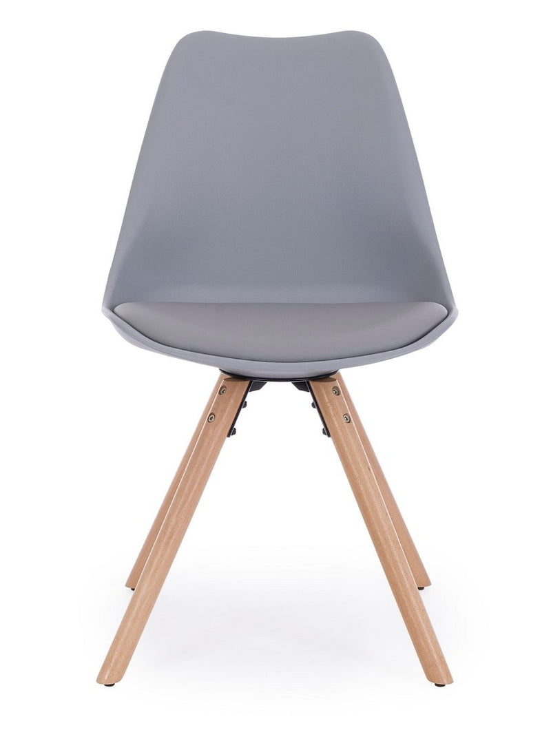 Set 4 scaune din plastic cu sezut tapitat cu piele ecologica si picioare din lemn, New Trend Gri / Natural, l54xA49xH83,5 cm (2)