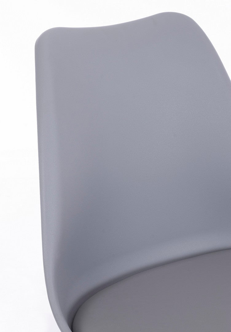 Set 4 scaune din plastic cu sezut tapitat cu piele ecologica si picioare din lemn, New Trend Gri / Natural, l54xA49xH83,5 cm (5)