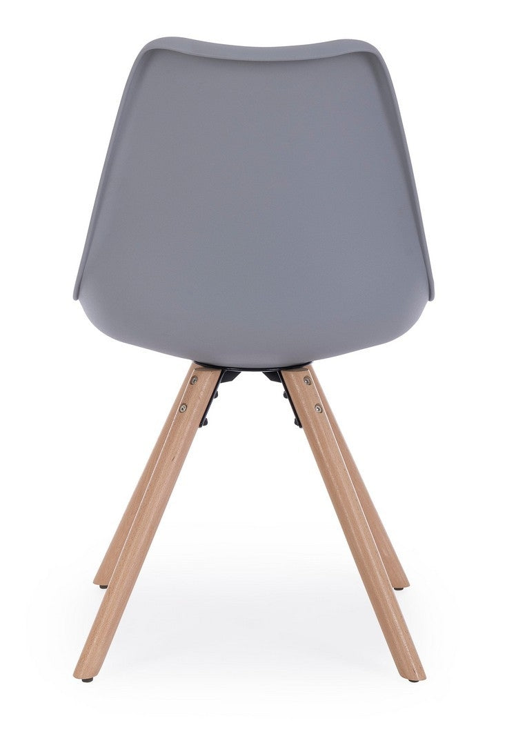 Set 4 scaune din plastic cu sezut tapitat cu piele ecologica si picioare din lemn, New Trend Gri / Natural, l54xA49xH83,5 cm (3)