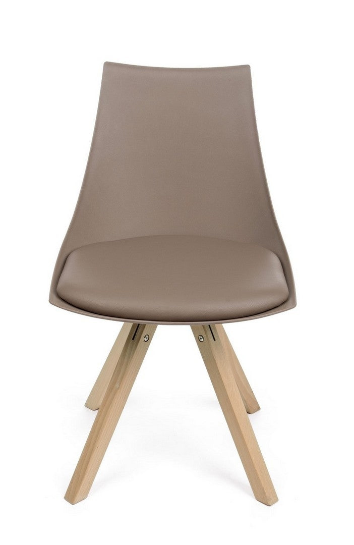 Set 4 scaune din plastic, sezut tapitat cu piele ecologica si picioare din lemn, Mayer Grej / Natural, l53xA47,5xH78,5 cm (3)