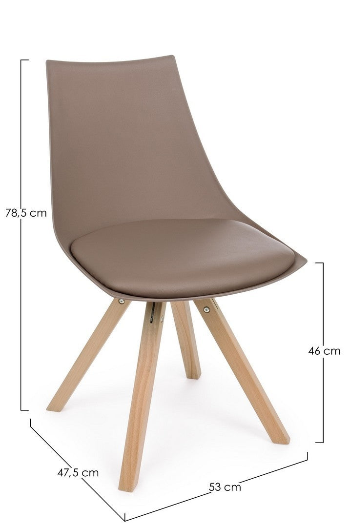 Set 4 scaune din plastic, sezut tapitat cu piele ecologica si picioare din lemn, Mayer Grej / Natural, l53xA47,5xH78,5 cm (5)