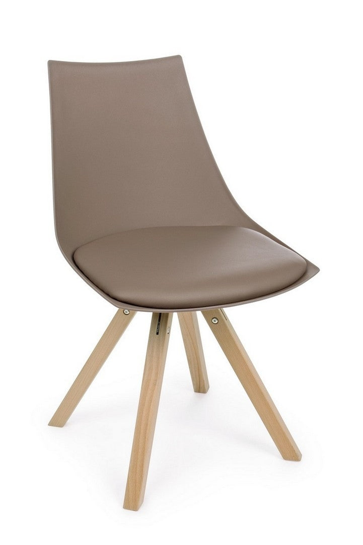 Set 4 scaune din plastic, sezut tapitat cu piele ecologica si picioare din lemn, Mayer Grej / Natural, l53xA47,5xH78,5 cm (2)