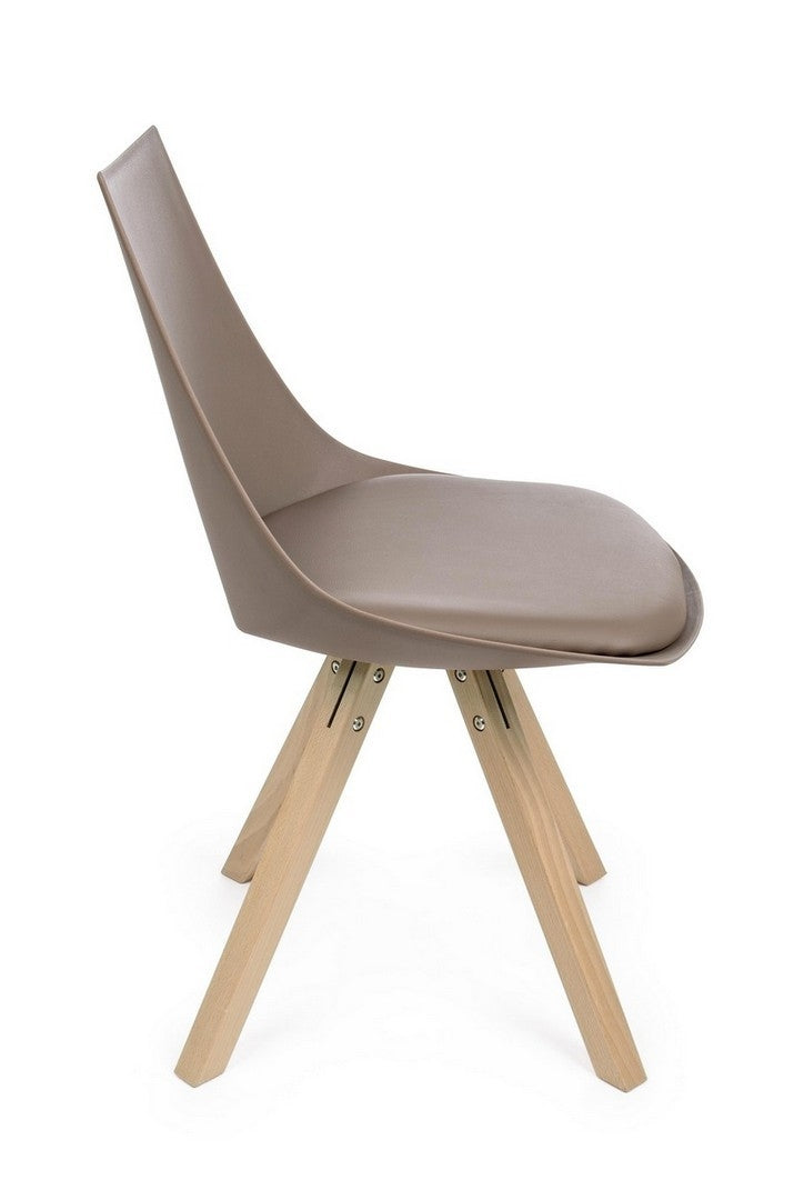 Set 4 scaune din plastic, sezut tapitat cu piele ecologica si picioare din lemn, Mayer Grej / Natural, l53xA47,5xH78,5 cm (4)