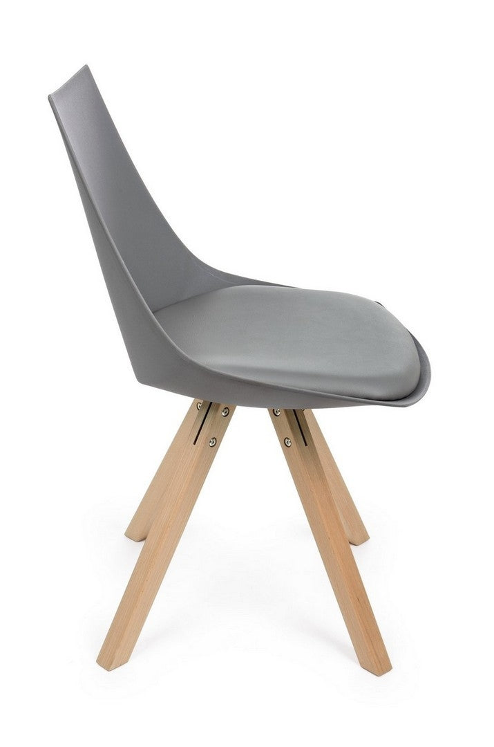 Set 4 scaune din plastic, sezut tapitat cu piele ecologica si picioare din lemn, Mayer Gri / Natural, l53xA47,5xH78,5 cm (3)