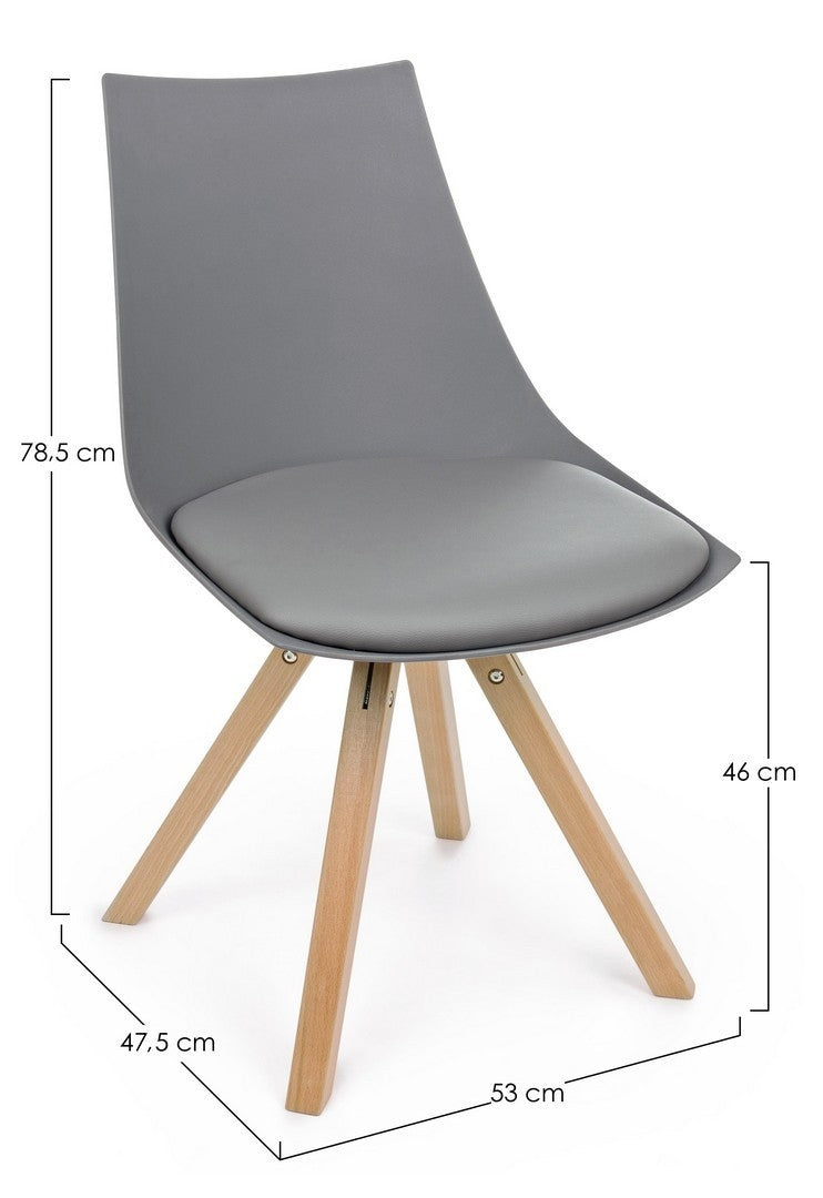 Set 4 scaune din plastic, sezut tapitat cu piele ecologica si picioare din lemn, Mayer Gri / Natural, l53xA47,5xH78,5 cm (5)