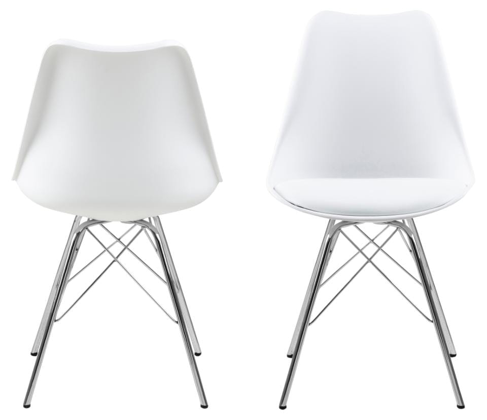 Set 4 scaune din plastic, sezut tapitat cu piele ecologica si picioare metalice Eris Alb / Crom, l48,5xA54xH85,5 cm (4)