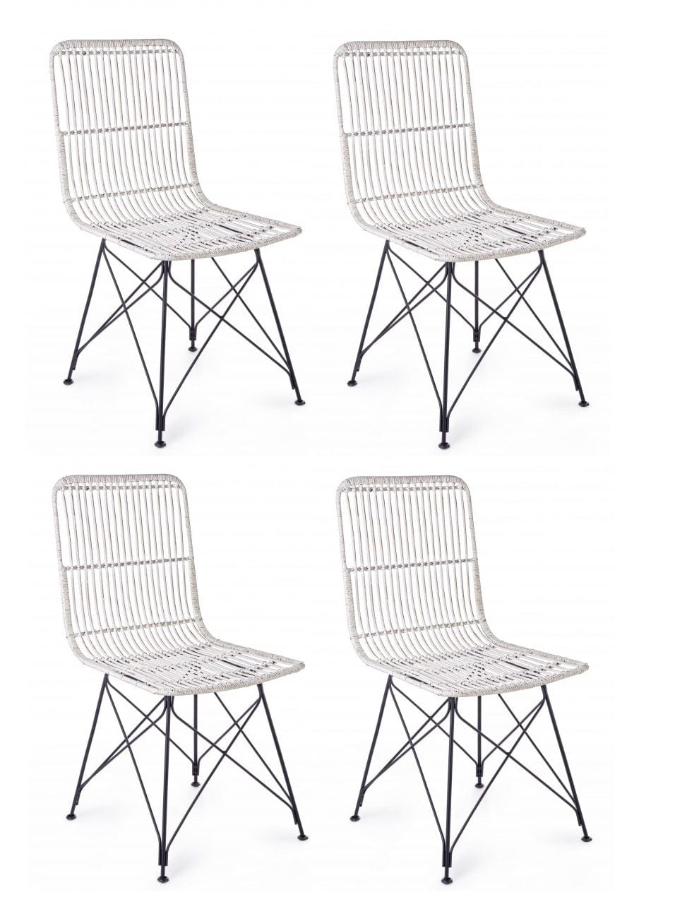 Set 4 scaune din ratan cu picioare metalice Lucila Alb, l45xA55xH85 cm