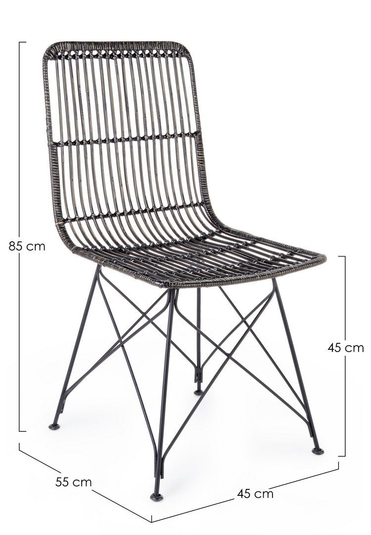 Set 4 scaune din ratan cu picioare metalice Lucila Negru, l45xA55xH85 cm (10)