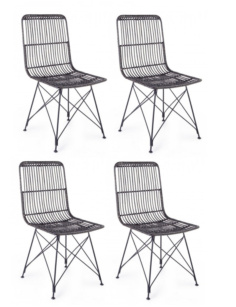Set 4 scaune din ratan cu picioare metalice Lucila Negru, l45xA55xH85 cm