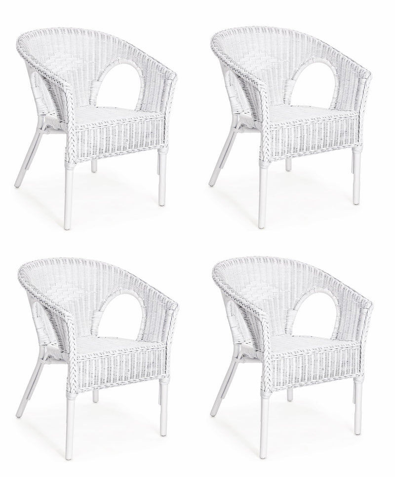 Set 4 scaune pentru gradina / terasa, din ratan si rachita, Alliss Alb, l58xA61xH74 cm