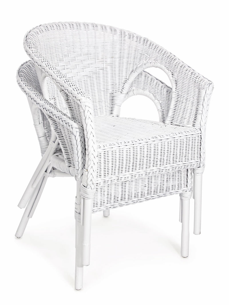 Set 4 scaune pentru gradina / terasa, din ratan si rachita, Alliss Alb, l58xA61xH74 cm (3)