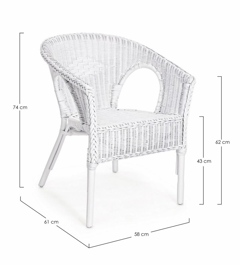 Set 4 scaune pentru gradina / terasa, din ratan si rachita, Alliss Alb, l58xA61xH74 cm (4)
