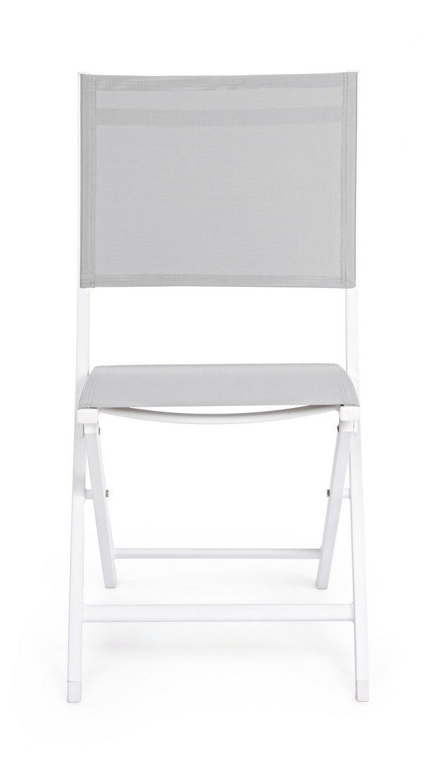 Set 4 scaune pliabile de gradina / terasa din metal si material textil Elin Gri / Alb, l47xA57xH88 cm (1)