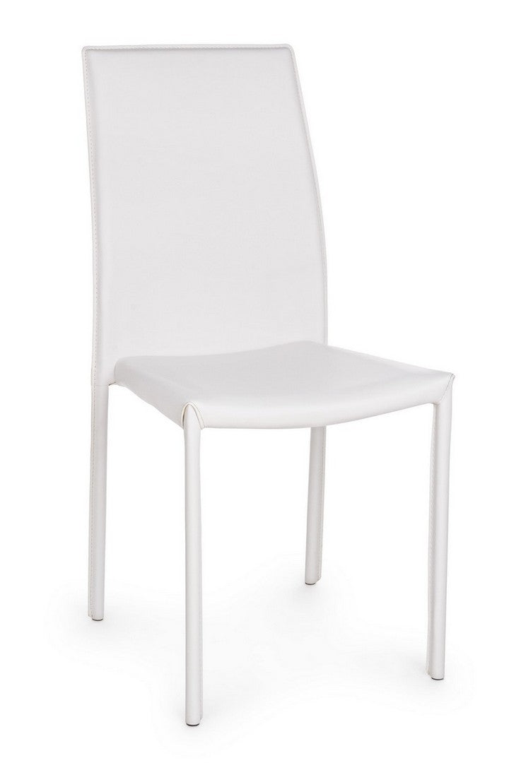 Set 4 scaune tapitate cu piele ecologica si picioare metalice Adda Alb, l44xA42xH96 cm (4)