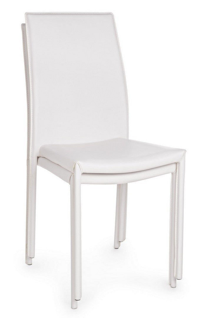 Set 4 scaune tapitate cu piele ecologica si picioare metalice Adda Alb, l44xA42xH96 cm (8)