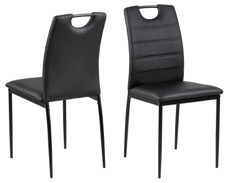 Set 4 scaune tapitate cu piele ecologica si picioare metalice Dia Negru, l43,5xA53xH92 cm