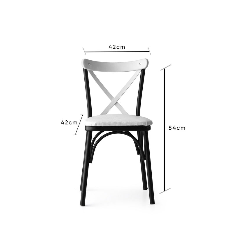 Set 4 scaune tapitate cu piele ecologica si picioare metalice, Ekol New 1334 Alb / Negru, l42xA42xH84 cm (10)