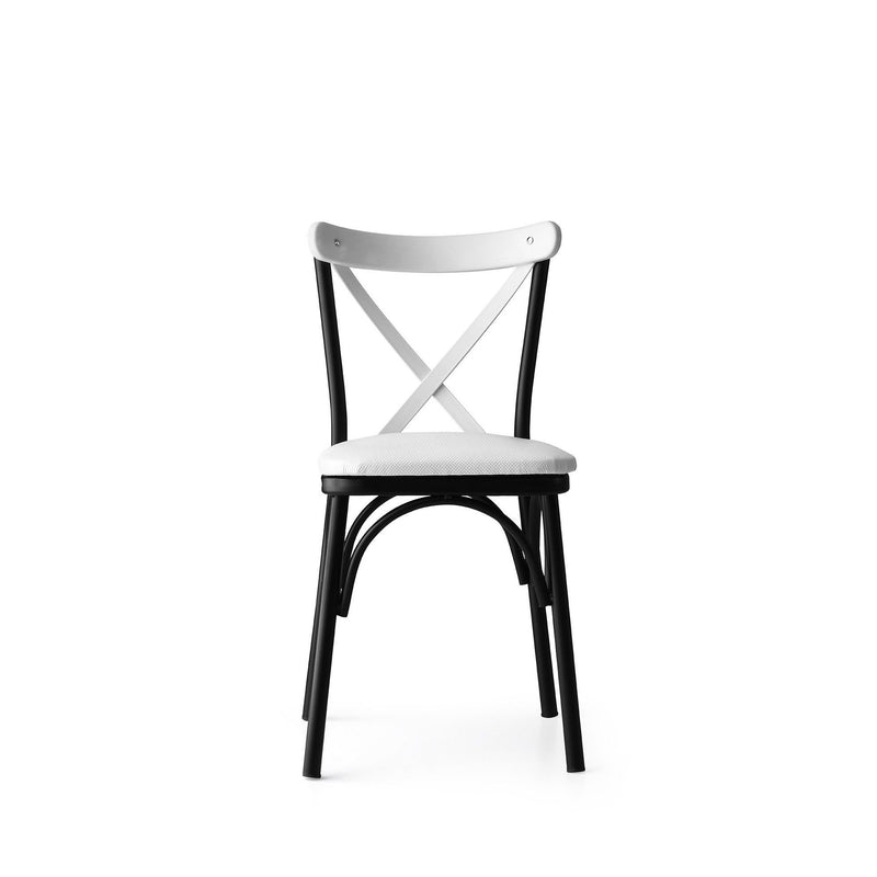 Set 4 scaune tapitate cu piele ecologica si picioare metalice, Ekol New 1334 Alb / Negru, l42xA42xH84 cm (6)