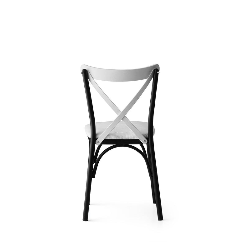 Set 4 scaune tapitate cu piele ecologica si picioare metalice, Ekol New 1334 Alb / Negru, l42xA42xH84 cm (7)
