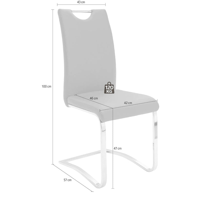 Set 4 scaune tapitate cu piele ecologica si picioare metalice, Koeln Alb / Crom, l43xA57xH100 cm (4)