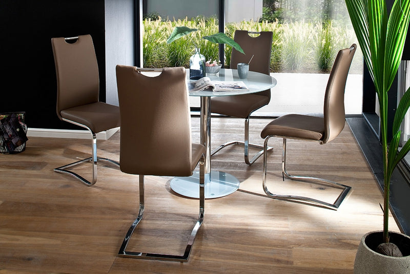 Set 4 scaune tapitate cu piele ecologica si picioare metalice, Koeln Maro / Crom, l43xA57xH100 cm (2)