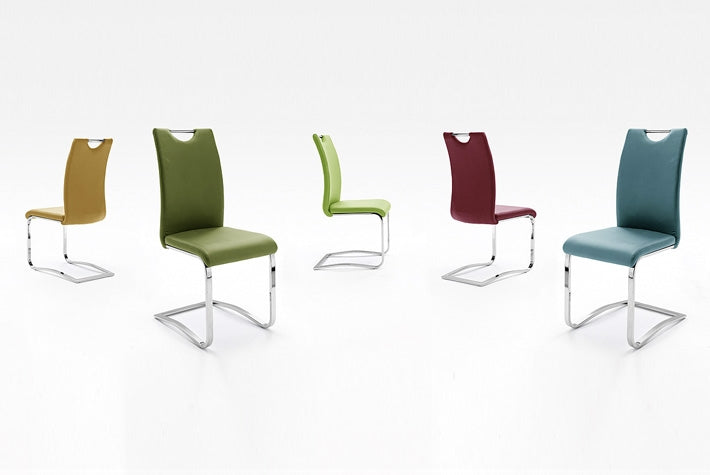 Set 4 scaune tapitate cu piele ecologica si picioare metalice, Koeln Mustariu / Crom, l43xA57xH100 cm (4)