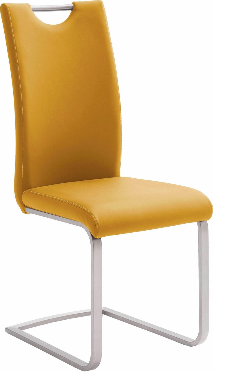 Set 4 scaune tapitate cu piele ecologica si picioare metalice, Koeln Mustariu / Crom, l43xA57xH100 cm (3)