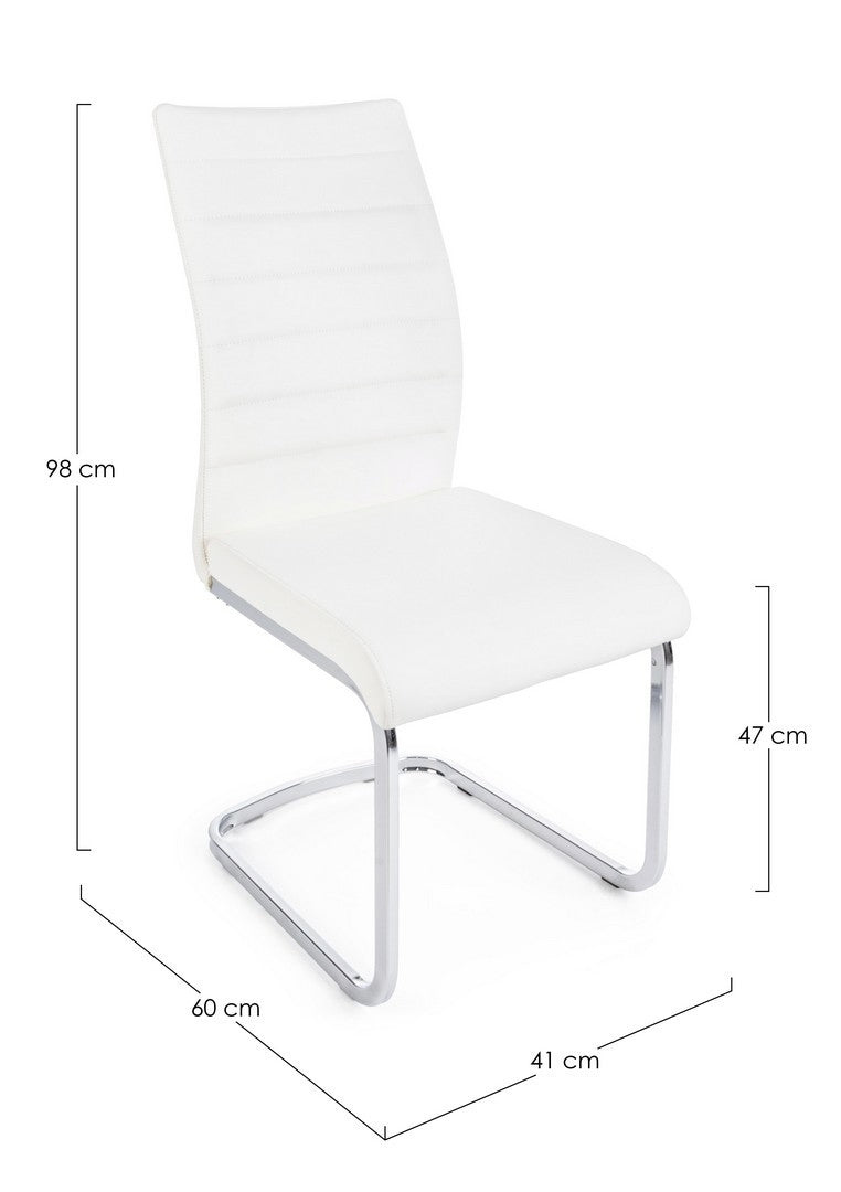 Set 4 scaune tapitate cu piele ecologica si picioare metalice Myra Alb / Crom, l41xA60xH98 cm (2)