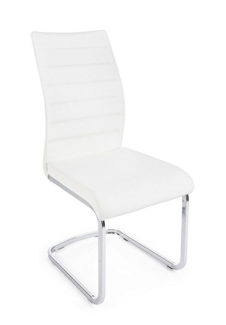 Set 4 scaune tapitate cu piele ecologica si picioare metalice Myra Alb / Crom, l41xA60xH98 cm (1)