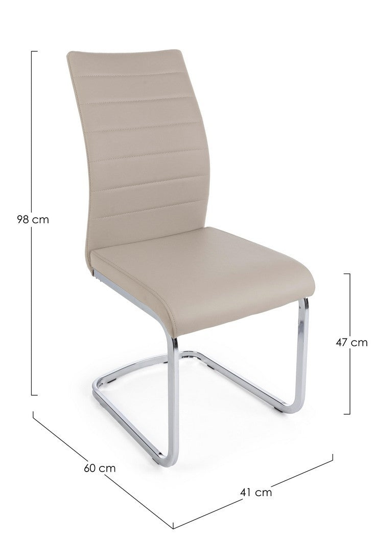 Set 4 scaune tapitate cu piele ecologica si picioare metalice Myra Capuccino / Crom, l41xA60xH98 cm (3)