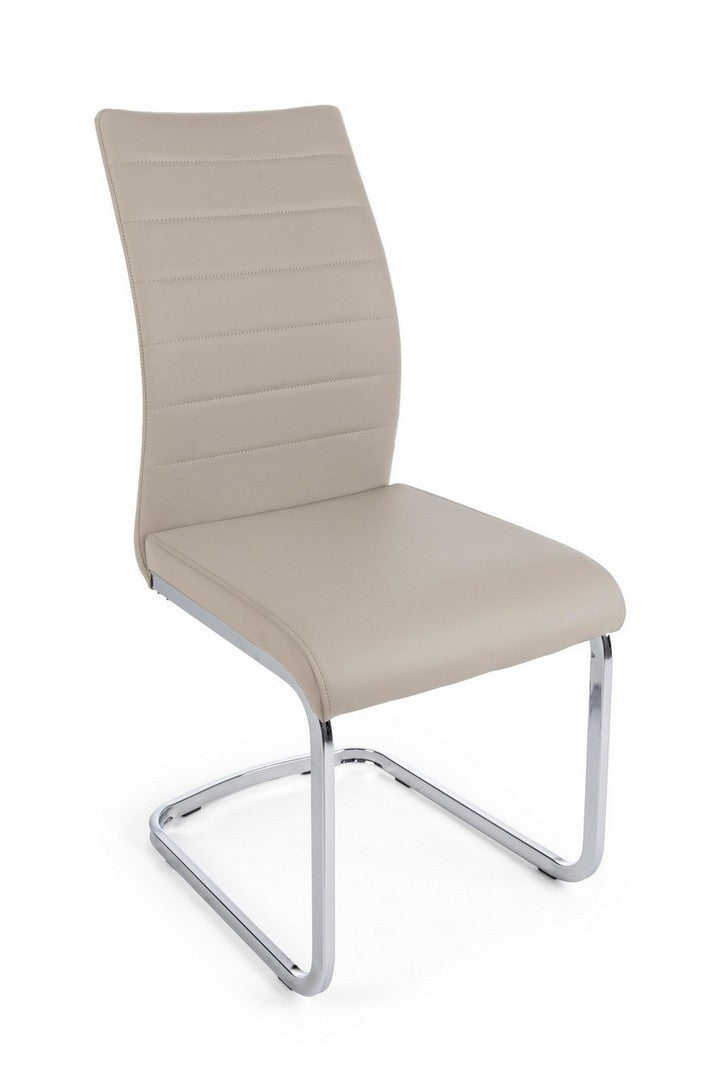 Set 4 scaune tapitate cu piele ecologica si picioare metalice Myra Capuccino / Crom, l41xA60xH98 cm (2)