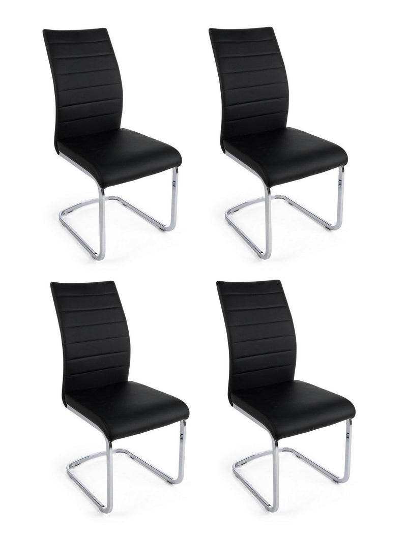 Set 4 scaune tapitate cu piele ecologica si picioare metalice Myra Negru / Crom, l41xA60xH98 cm
