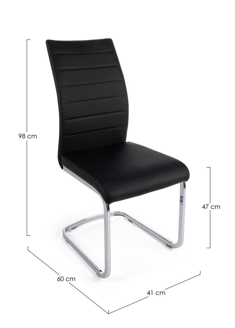 Set 4 scaune tapitate cu piele ecologica si picioare metalice Myra Negru / Crom, l41xA60xH98 cm (3)