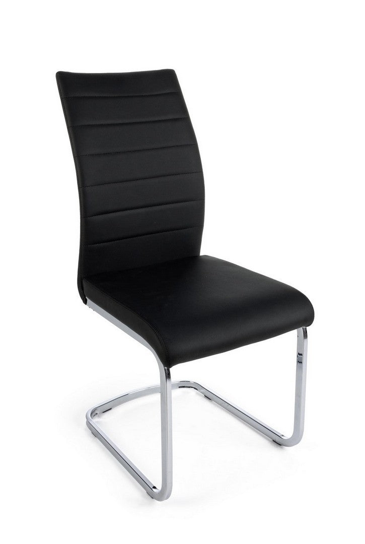 Set 4 scaune tapitate cu piele ecologica si picioare metalice Myra Negru / Crom, l41xA60xH98 cm (2)