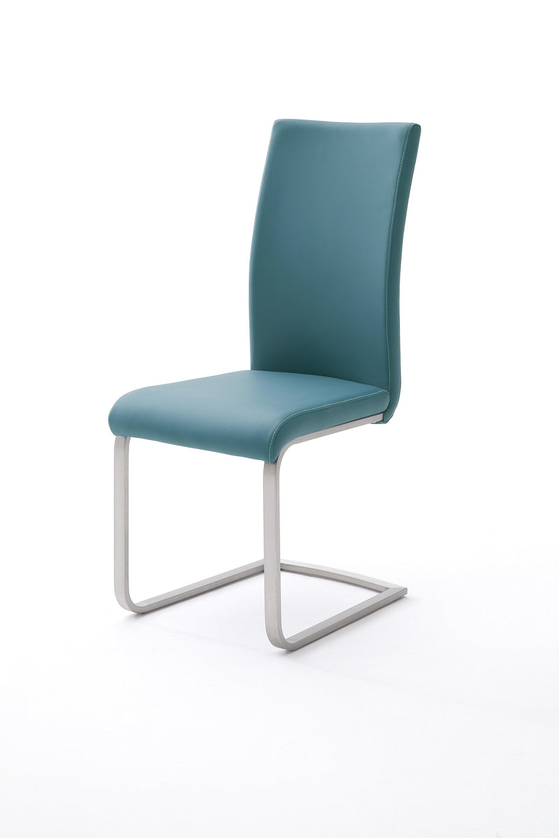 Set 4 scaune tapitate cu piele ecologica si picioare metalice, Paulo I Petrol / Crom, l42xA58xH102 cm (3)