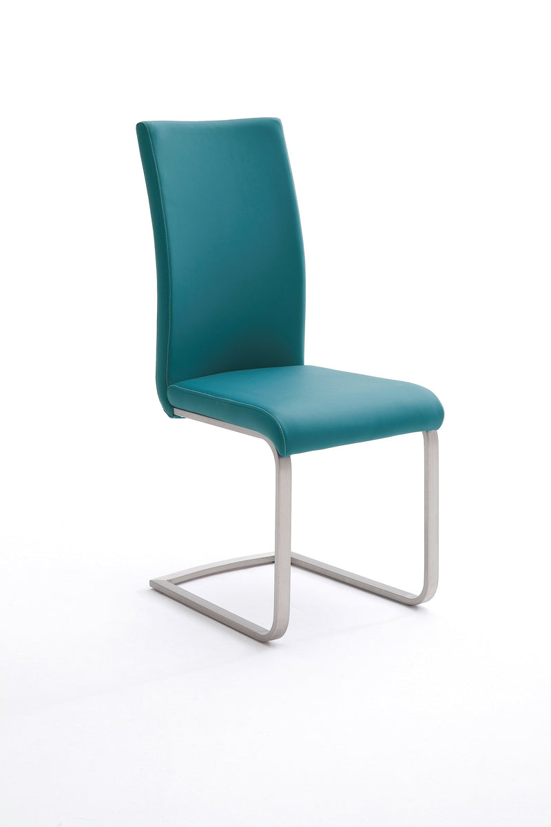 Set 4 scaune tapitate cu piele ecologica si picioare metalice, Paulo I Petrol / Crom, l42xA58xH102 cm (2)