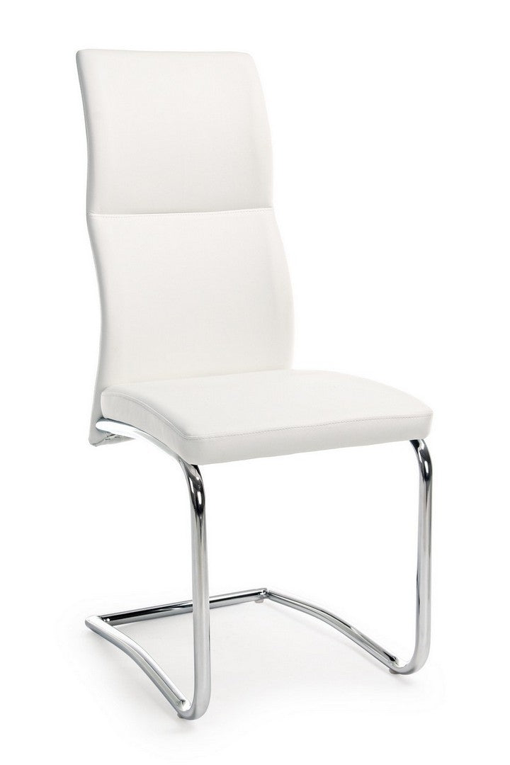 Set 4 scaune tapitate cu piele ecologica si picioare metalice, Thelma Alb / Crom, l44xA58xH104 cm (3)