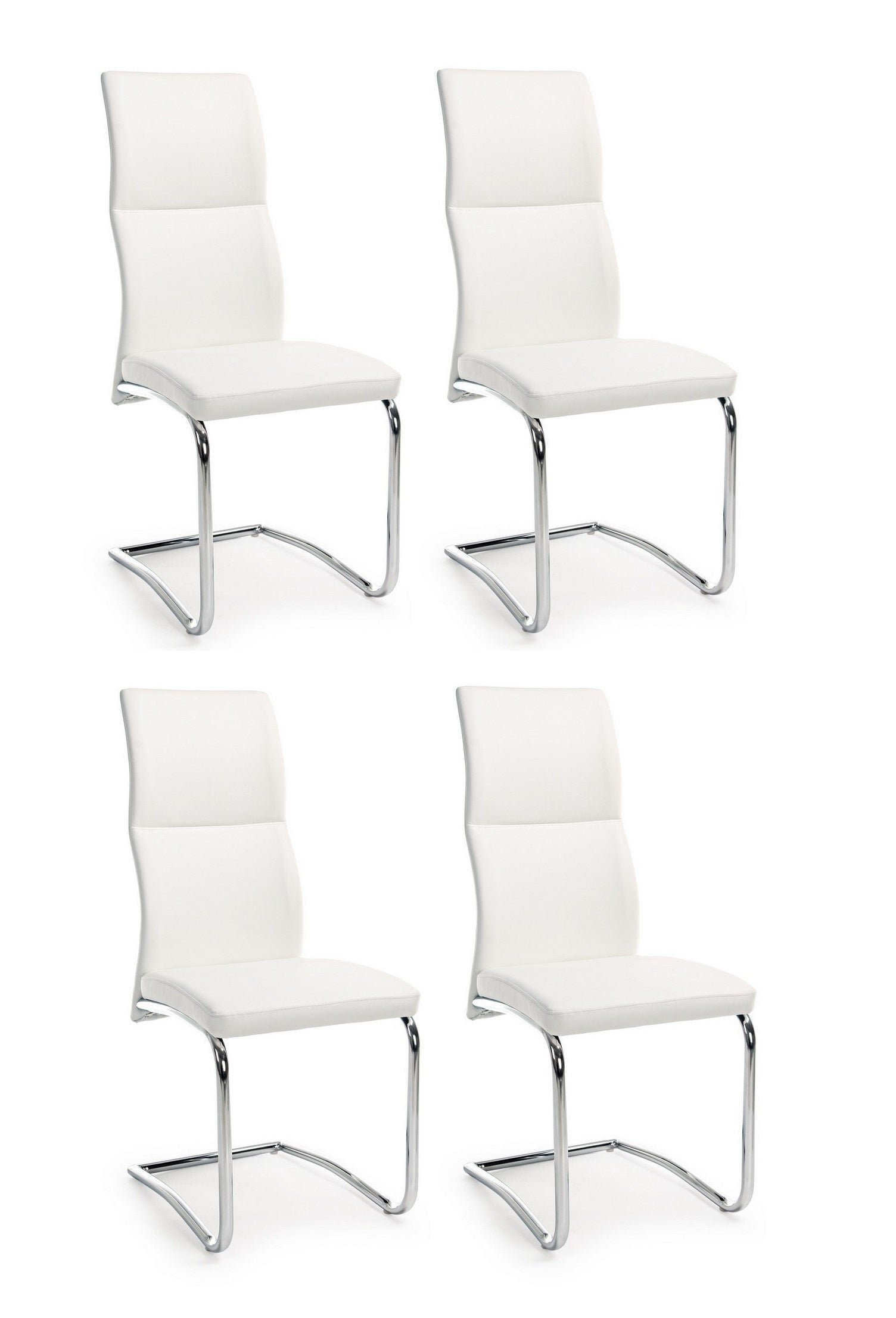 Set 4 scaune tapitate cu piele ecologica si picioare metalice, Thelma Alb / Crom, l44xA58xH104 cm