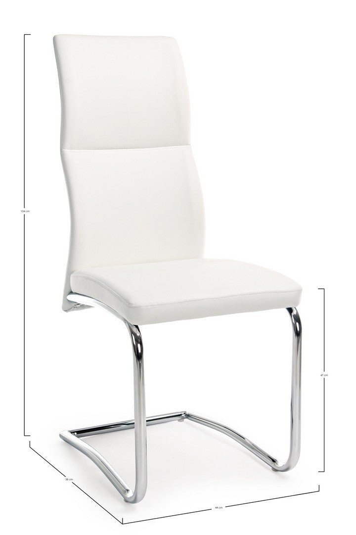 Set 4 scaune tapitate cu piele ecologica si picioare metalice, Thelma Alb / Crom, l44xA58xH104 cm (9)
