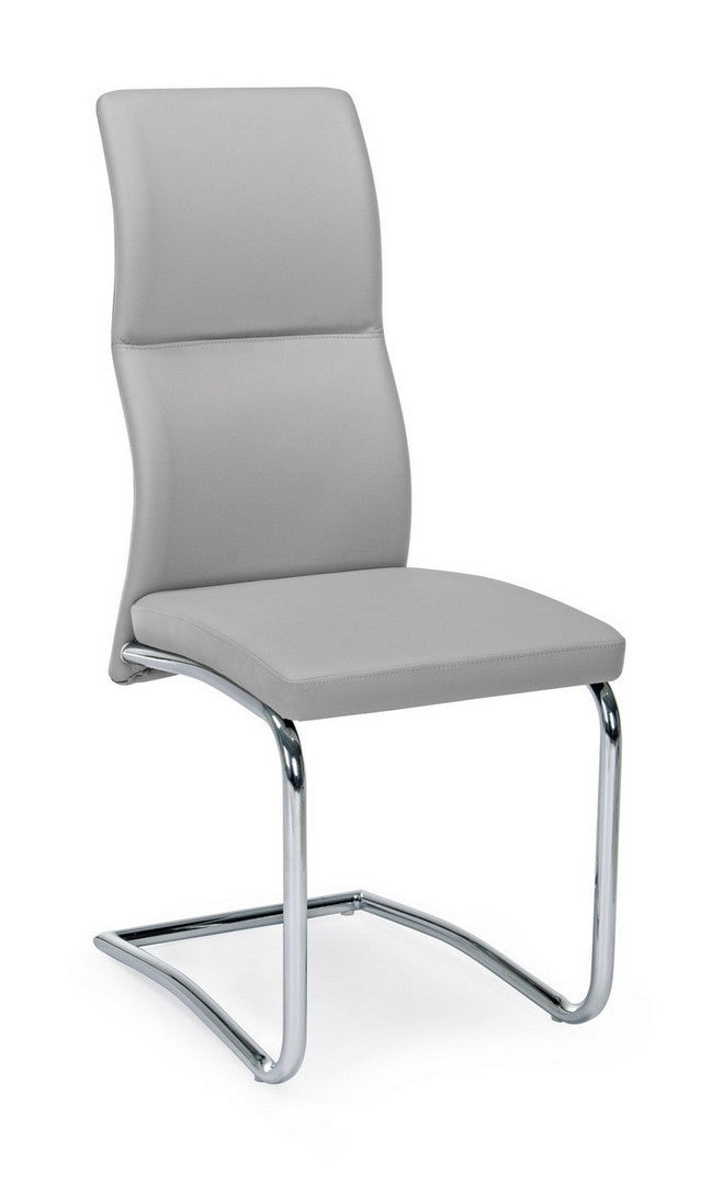 Set 4 scaune tapitate cu piele ecologica si picioare metalice, Thelma Gri Deschis  / Crom, l44xA58xH104 cm (1)