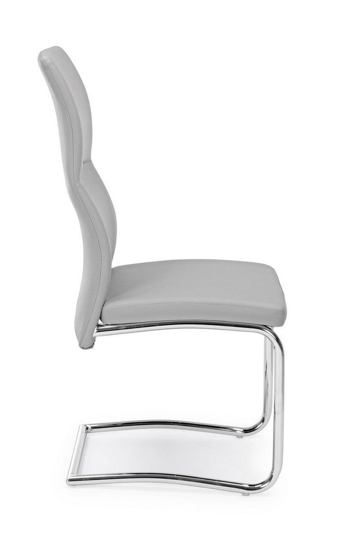 Set 4 scaune tapitate cu piele ecologica si picioare metalice, Thelma Gri Deschis  / Crom, l44xA58xH104 cm (4)