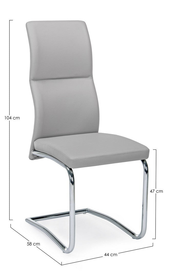Set 4 scaune tapitate cu piele ecologica si picioare metalice, Thelma Gri Deschis  / Crom, l44xA58xH104 cm (7)