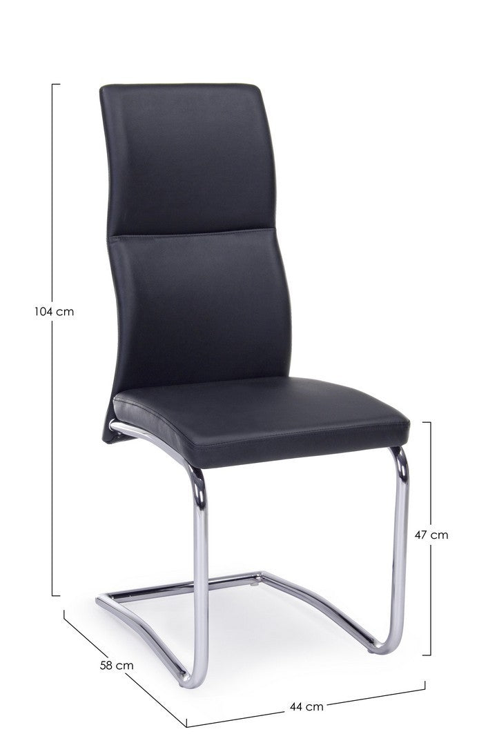 Set 4 scaune tapitate cu piele ecologica si picioare metalice, Thelma Negru / Crom, l44xA58xH104 cm (8)