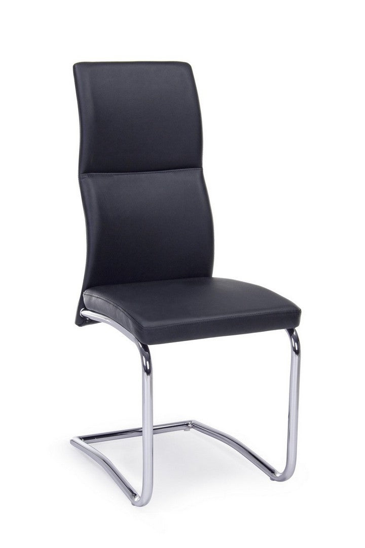 Set 4 scaune tapitate cu piele ecologica si picioare metalice, Thelma Negru / Crom, l44xA58xH104 cm (2)