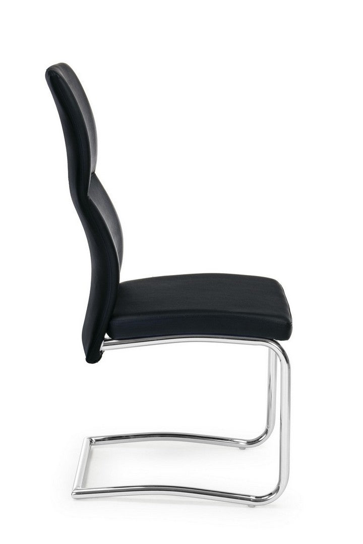 Set 4 scaune tapitate cu piele ecologica si picioare metalice, Thelma Negru / Crom, l44xA58xH104 cm (5)