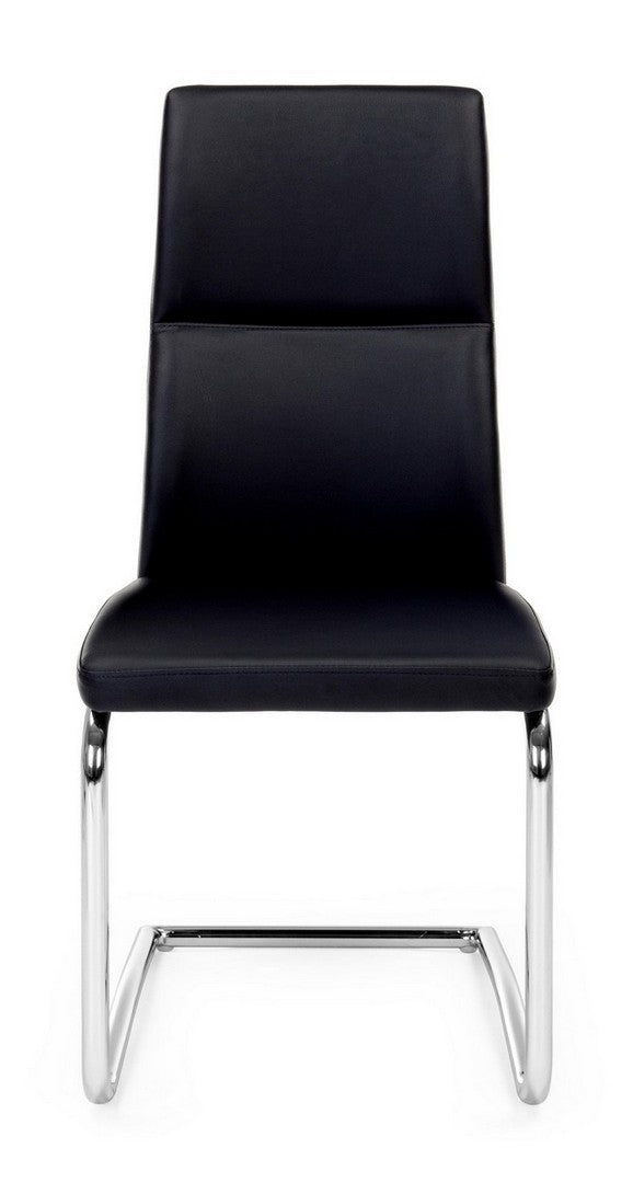 Set 4 scaune tapitate cu piele ecologica si picioare metalice, Thelma Negru / Crom, l44xA58xH104 cm (3)