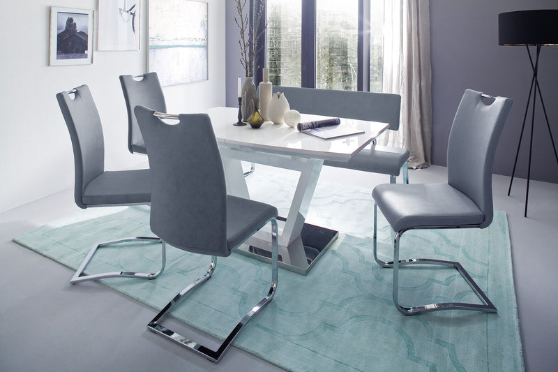 Set 4 scaune tapitate cu piele ecologica si picioare metalice, Tia Gri Bleu / Crom, l43xA57xH100 cm (1)